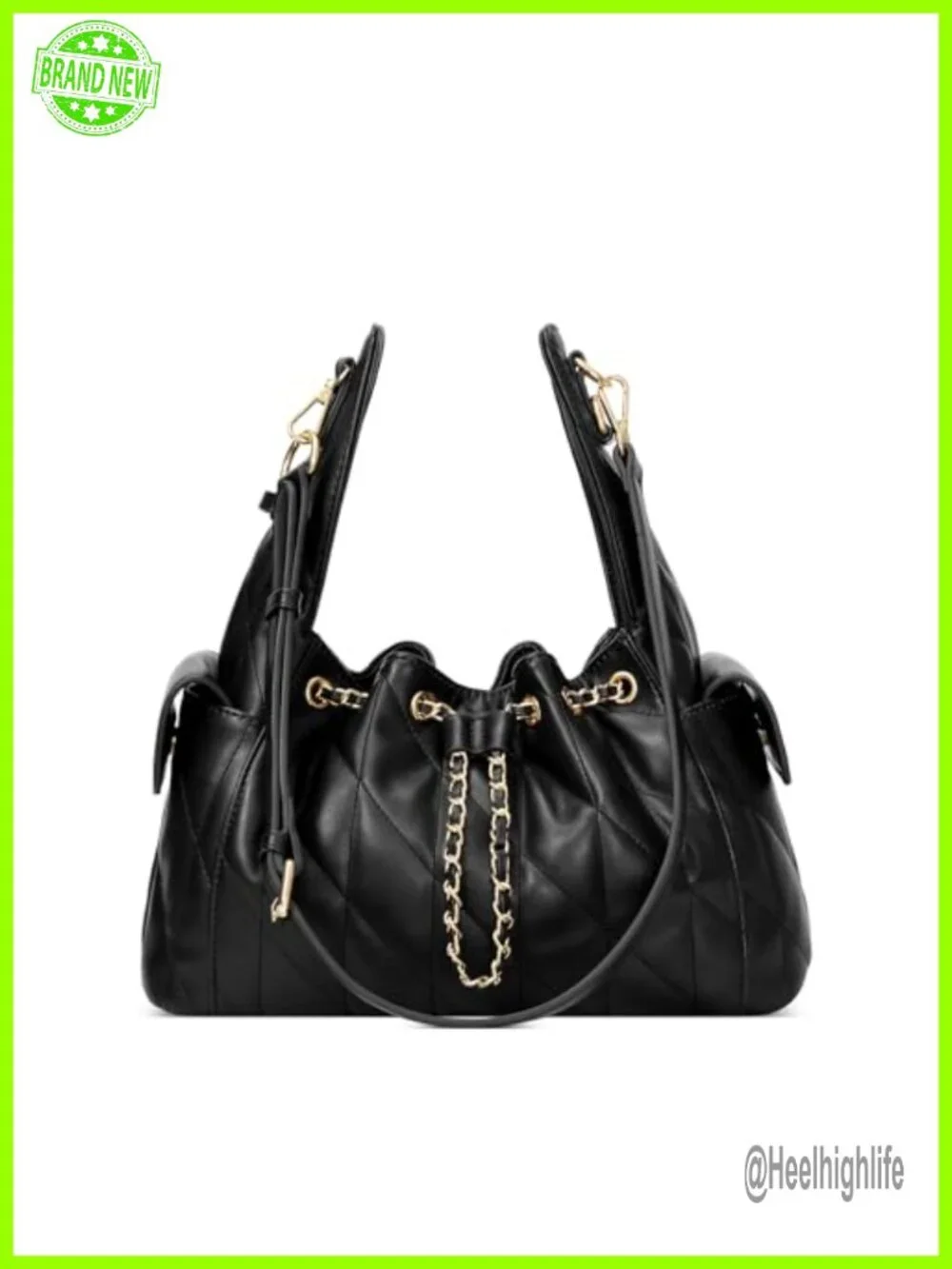 Quilted Vegan Leather Tote Bag with Adjustable Strap Hobo Shoulder Purse